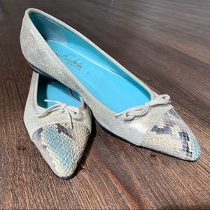 Thierry Rabotin Silver Leather Snakeskin Flats